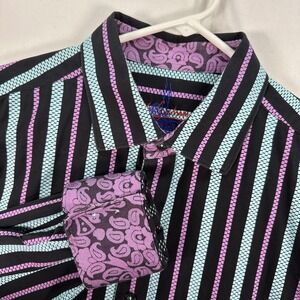 Robert Graham Shirt Mens XL Purple Blue Striped Long Sleeve Button Up Flip Cuff